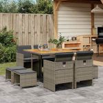 Set mobilier grădină cu perne, 9 piese, gri, poliratan GartenMobel Dekor