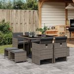 Set mobilier grădină cu perne, 9 piese, gri, poliratan GartenMobel Dekor