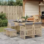 Set de masă pentru grădină, 9 piese, cu perne, bej, poliratan GartenMobel Dekor