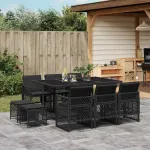 Set mobilier de exterior cu perne, 11 piese, negru, poliratan GartenMobel Dekor