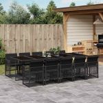 Set mobilier de exterior cu perne, 11 piese, negru, poliratan GartenMobel Dekor