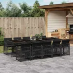 Set mobilier de exterior cu perne, 11 piese, negru, poliratan GartenMobel Dekor