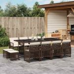 Set mobilier de grădină, 13 piese, maro, cu perne, poliratan GartenMobel Dekor