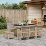 Set mobilier de grădină cu perne, 11 piese, bej, poliratan GartenMobel Dekor