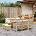Set mobilier de grădină cu perne, 11 piese, bej, poliratan GartenMobel Dekor