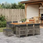 Set mobilier de grădină cu perne, 11 piese, gri, poliratan GartenMobel Dekor