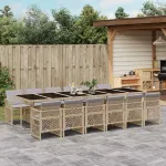 Set mobilier de grădină cu perne, 13 piese, bej, poliratan GartenMobel Dekor