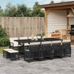 Set mobilier de grădină cu perne, 13 piese, negru, poliratan GartenMobel Dekor