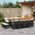 Set mobilier de grădină cu perne, 13 piese, negru, poliratan GartenMobel Dekor