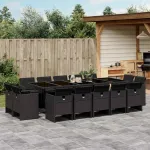 Set mobilier de grădină cu perne, 15 piese, negru, poliratan GartenMobel Dekor