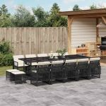 Set mobilier de grădină cu perne, 15 piese, negru, poliratan GartenMobel Dekor