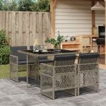 Set mobilier de grădină cu perne, 5 piese, gri, poliratan GartenMobel Dekor