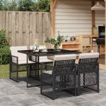 Set mobilier de grădină cu perne, 5 piese, negru, poliratan GartenMobel Dekor