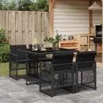 Set mobilier de grădină cu perne, 5 piese, negru, poliratan GartenMobel Dekor