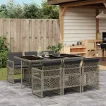 Set mobilier de grădină cu perne, 7 piese, gri, poliratan GartenMobel Dekor