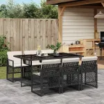 Set mobilier de grădină cu perne, 7 piese, negru, poliratan GartenMobel Dekor