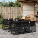 Set mobilier de grădină cu perne, 7 piese, negru, poliratan GartenMobel Dekor