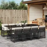 Set mobilier de grădină cu perne, 9 piese, negru, poliratan GartenMobel Dekor