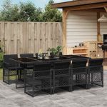 Set mobilier de grădină cu perne, 9 piese, negru, poliratan GartenMobel Dekor