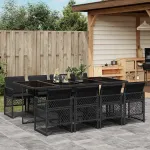 Set mobilier de grădină cu perne, 9 piese, negru, poliratan GartenMobel Dekor