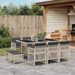 Set mobilier de grădină cu perne 11 piese gri deschis poliratan GartenMobel Dekor