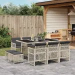 Set mobilier de grădină cu perne 11 piese gri deschis poliratan GartenMobel Dekor