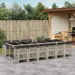 Set mobilier de grădină cu perne 13 piese gri deschis poliratan GartenMobel Dekor