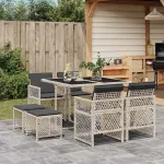 Set mobilier grădină cu perne, 9 piese, gri deschis, poliratan GartenMobel Dekor