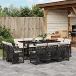Set mobilier de exterior cu perne, 11 piese, negru, poliratan GartenMobel Dekor
