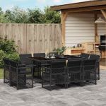 Set mobilier de exterior cu perne, 11 piese, negru, poliratan GartenMobel Dekor