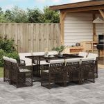 Set mobilier de grădină cu perne, 11 piese, maro, poliratan GartenMobel Dekor