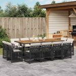 Set mobilier de grădină cu perne, 13 piese, negru, poliratan GartenMobel Dekor