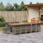 Set mobilier de grădină cu perne, 15 piese, gri, poliratan GartenMobel Dekor