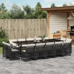 Set mobilier de grădină cu perne, 15 piese, negru, poliratan GartenMobel Dekor