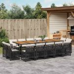 Set mobilier de grădină cu perne, 15 piese, negru, poliratan GartenMobel Dekor