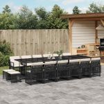 Set mobilier de grădină cu perne, 17 piese, negru, poliratan GartenMobel Dekor