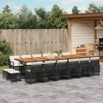 Set mobilier de grădină cu perne, 17 piese, negru, poliratan GartenMobel Dekor