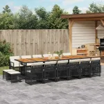 Set mobilier de grădină cu perne, 17 piese, negru, poliratan GartenMobel Dekor