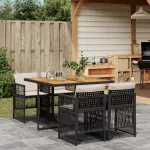 Set mobilier de grădină cu perne, 5 piese, negru, poliratan GartenMobel Dekor