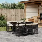 Set mobilier de grădină cu perne, 7 piese, negru, poliratan GartenMobel Dekor