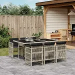 Set mobilier de grădină cu perne, 7 piese gri deschis poliratan GartenMobel Dekor