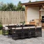 Set mobilier de grădină cu perne, 9 piese, negru, poliratan GartenMobel Dekor