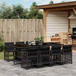 Set mobilier de grădină cu perne, 9 piese, negru, poliratan GartenMobel Dekor