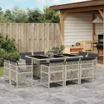 Set mobilier de grădină cu perne 11 piese gri deschis poliratan GartenMobel Dekor