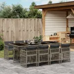Set mobilier grădină cu perne, 9 piese, gri, poliratan GartenMobel Dekor