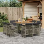 Set mobilier grădină cu perne, 9 piese, gri, poliratan GartenMobel Dekor