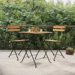 Set mobilier de bistro pliabil, 3 piese, lemn masiv tec și oțel GartenMobel Dekor