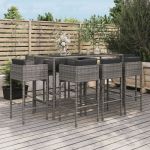 Set mobilier bar de grădină, cu perne, 9 piese, gri, poliratan GartenMobel Dekor