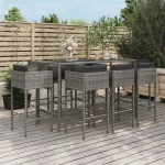 Set mobilier bar de grădină, cu perne, 9 piese, gri, poliratan GartenMobel Dekor