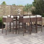 Set mobilier bar de grădină, cu perne, 9 piese, maro, poliratan GartenMobel Dekor